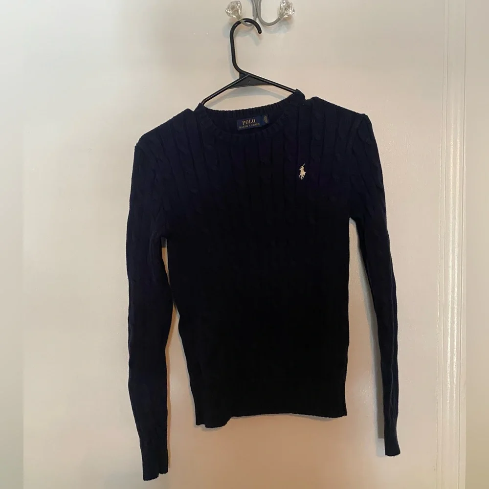 Ralph Lauren Dark Blue Cable Knit Crewneck Sweater - Picture 2 of 6
